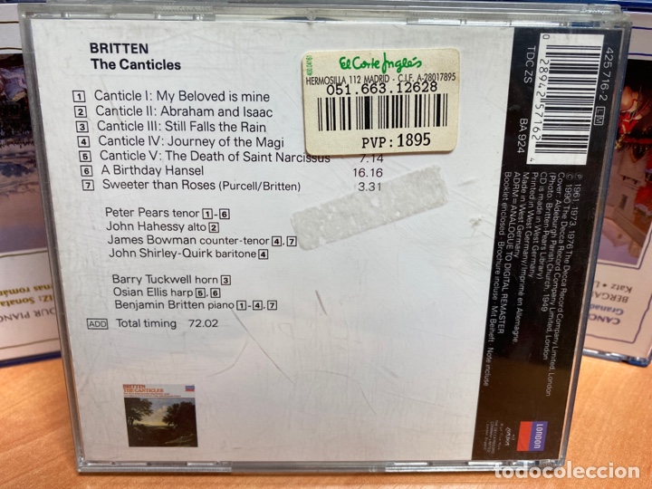CDs de m&uacute;sica: Britten - Benjamin Britten, Peter Pears - The Canticles (CD, Album) - Foto 2