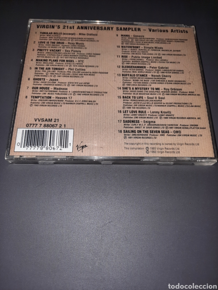 CDs de m&uacute;sica: CD VIRGIN 21ST ANNIVERSARY SAMPLER, VARIOUS ARTISTS. 1993 - Foto 2