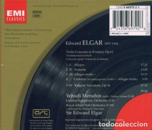 CDs de m&uacute;sica: Elgar / Menuhin - Violin Concerto / Enigma Variations - CD - Foto 2