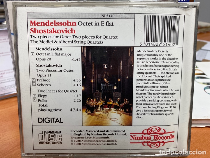 CDs de m&uacute;sica: Mendelssohn, Shostakovich - Medici String Quartet, Alberni String Quartet - Octets (CD, Comp): - Foto 2