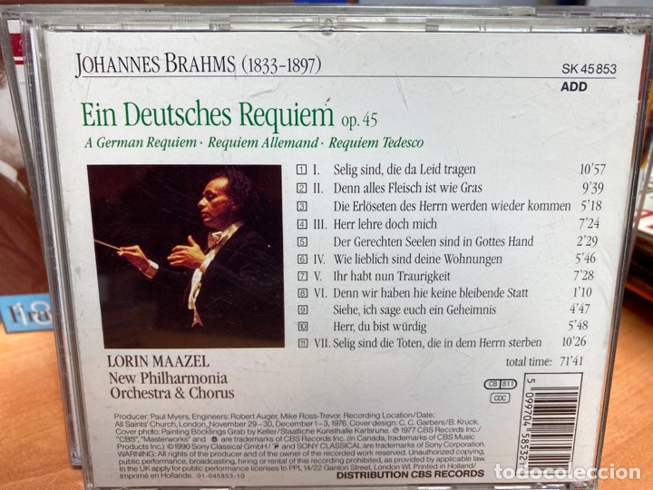 CDs de m&uacute;sica: Brahms - Lorin Maazel - Ein Deutsches Requiem Op, 45 (CD) - Foto 2