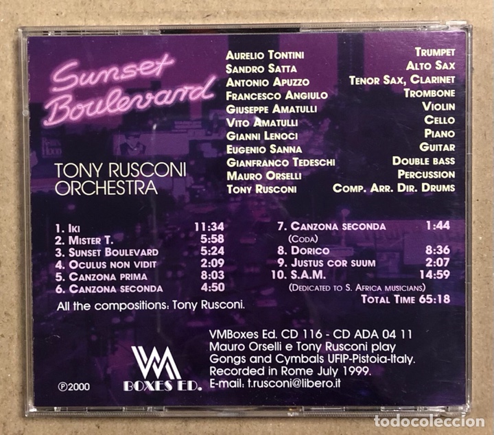 CDs de m&uacute;sica: TONY RUSCONI ORCHESTRA &ldquo;SUNSET BOULEVARD&rdquo; (BOXES ED. 2000). CD. - Foto 2