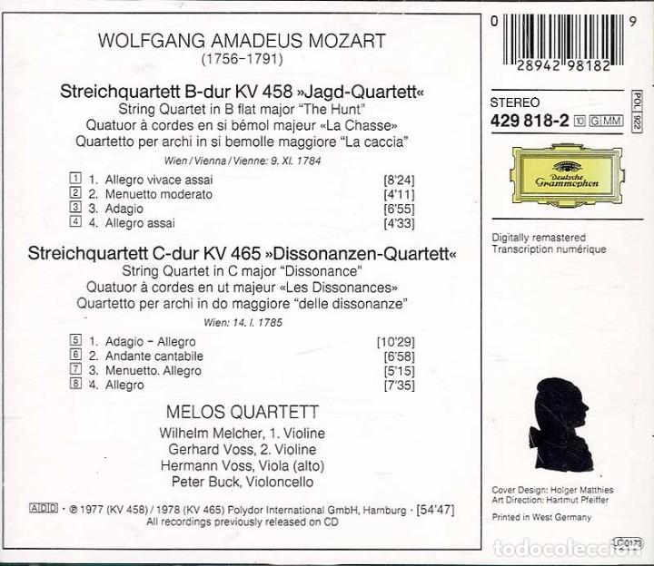 CDs de m&uacute;sica: Wolfgang Amadeus Mozart, Melos Quartet - String Quartets. The Hunt. Dissonance. CD - Foto 2
