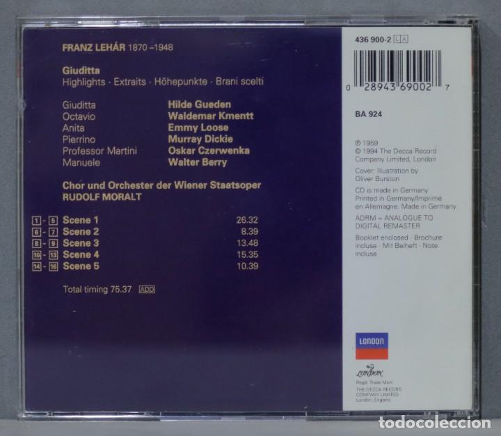 CDs de m&uacute;sica: CD. GIUDITTA. LEHAR. MORALT - Foto 2