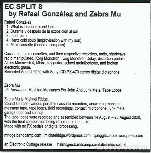 CDs de m&uacute;sica: RAFAEL GONZ&Aacute;LEZ & ZEBRA MU. (CDr. EC SPLIT 8. Electronic Cottage, 2020) - Foto 2