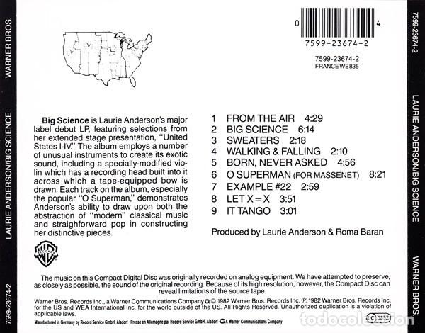 CDs de m&uacute;sica: Laurie Anderson - Big Science - Foto 2