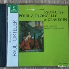 CDs de Música: J. S. BACH 3 SONATES POUR VIOLONCELLE & CLAVECIN, PAUL TORTELIER , ROBERT VEYRON LACROIX. Lote 312365408