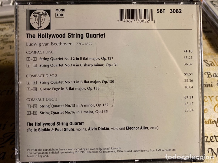 CDs de m&uacute;sica: Beethoven - The Hollywood String Quartet - The &rdquo;Late&rdquo; Quartets (3xCD) (Testament) - Foto 2