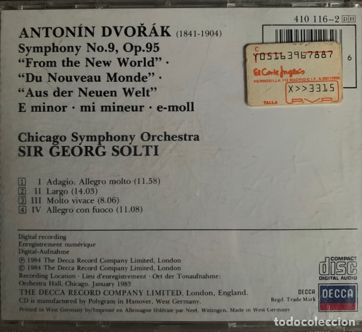 CDs de m&uacute;sica: Sir George Solti Cd Dvorak - Foto 2