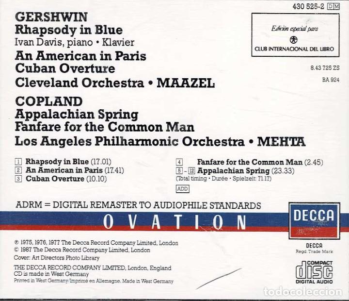 CDs de m&uacute;sica: George Gershwin, Aaron Copland - Ovation. CD - Foto 2
