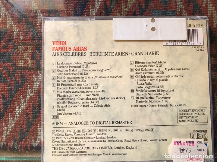 CDs de m&uacute;sica: Famous arias. Verdi. Decca - Foto 2
