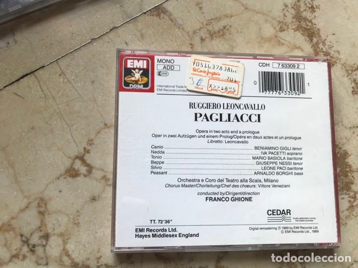 CDs de m&uacute;sica: Leoncavallo. Pagliacci. Gigli. EMI. - Foto 2