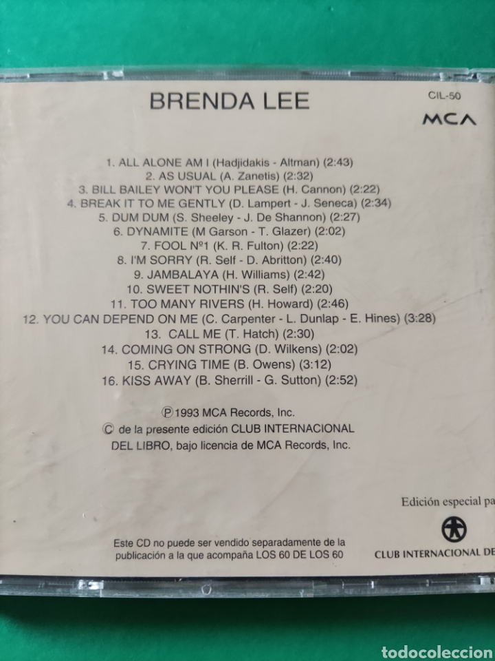 CDs de m&uacute;sica: CD BRENDA LEE. Los 60. Una Gran d&eacute;cada - Foto 3