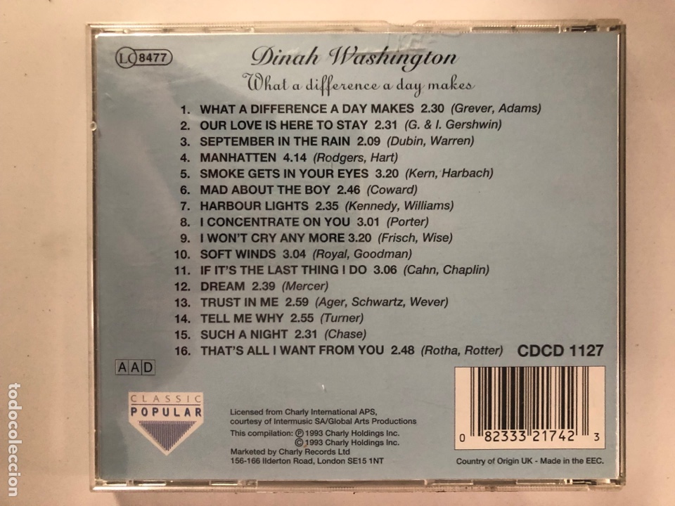 CDs de m&uacute;sica: Cd Dinah Washington what a diffence a day makes - Foto 2