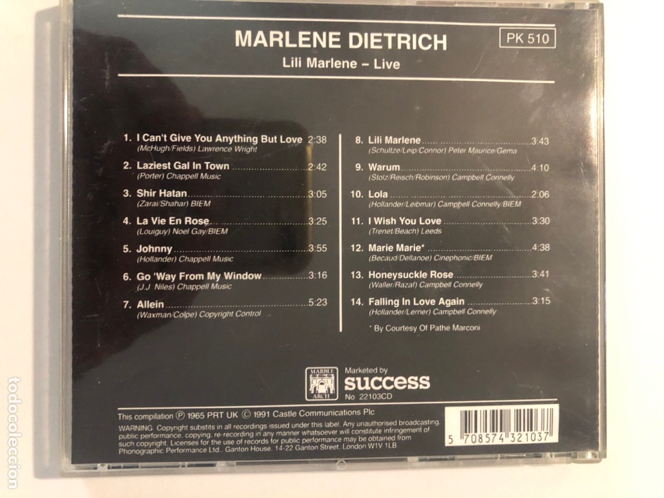CDs de m&uacute;sica: Cd Marlene Dietrich live - Foto 2