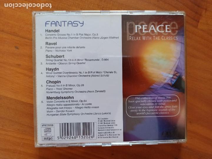 CDs de m&uacute;sica: CD FANTASY - PEACE - RELAX WITH THE CLASSICS (G8) - Foto 2