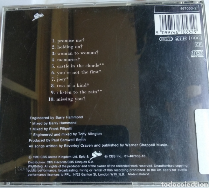 CDs de m&uacute;sica: *BEVERLEY CRAVEN, EU EPIC, 1990 - Foto 2