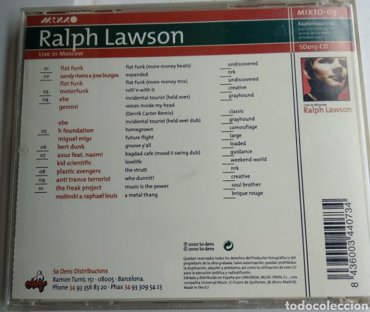 CDs de m&uacute;sica: *RALPH LAWSON, SPAIN, SO DENS, 2000 - Foto 2