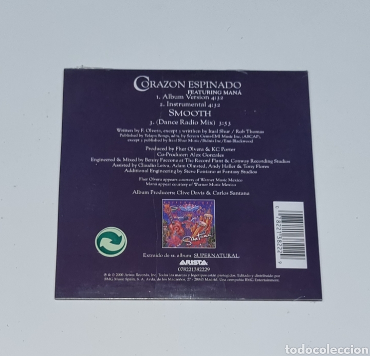CDs de m&uacute;sica: SANTANA feat MAN&Aacute; / CD SINGLE / CORAZ&Oacute;N ESPINADO - Foto 2