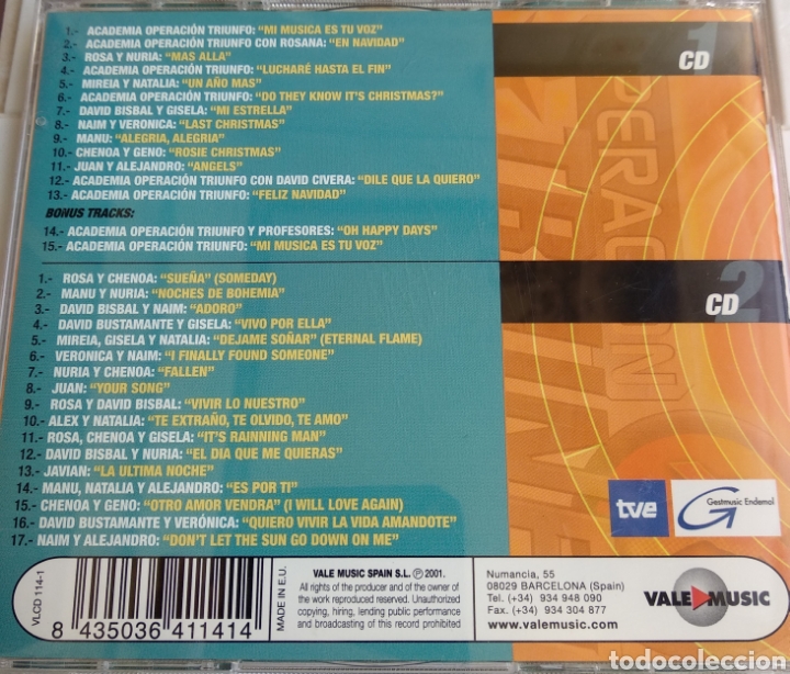 CDs de m&uacute;sica: *OPERACION TRIUNFO, SPAIN, VALE, 2001 - Foto 2