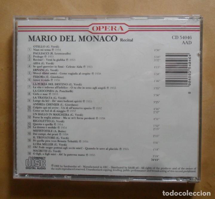CDs de m&uacute;sica: CD - MARIO DEL MONACO - RECITAL - OPERA - - Foto 3