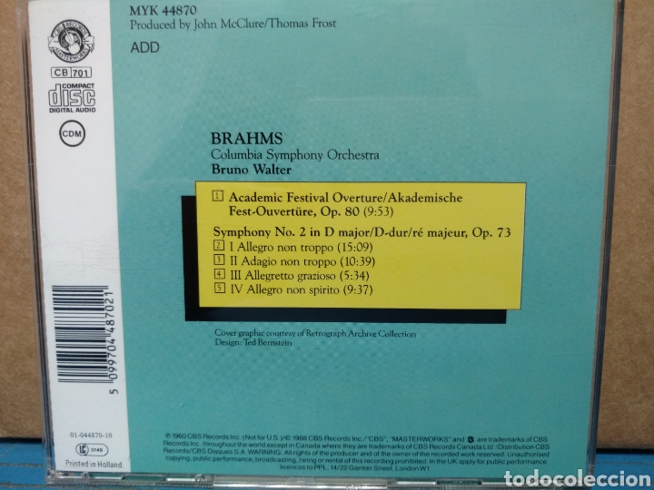 CDs de m&uacute;sica: Brahms - Bruno Walter - Symphony No. 2 (CD, Album) - Foto 2