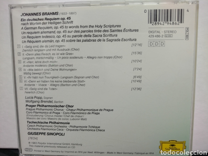 CDs de m&uacute;sica: Brahms - Giuseppe Sinopoli - Ein Deutsches Requiem (CD) - Foto 2