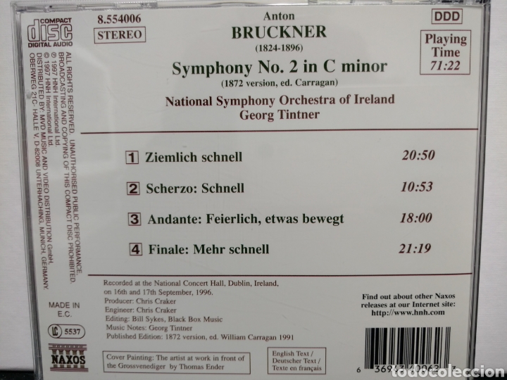 CDs de m&uacute;sica: Bruckner - Georg Tintner - Symphony No. 2 (1872 Version) (CD) - Foto 2