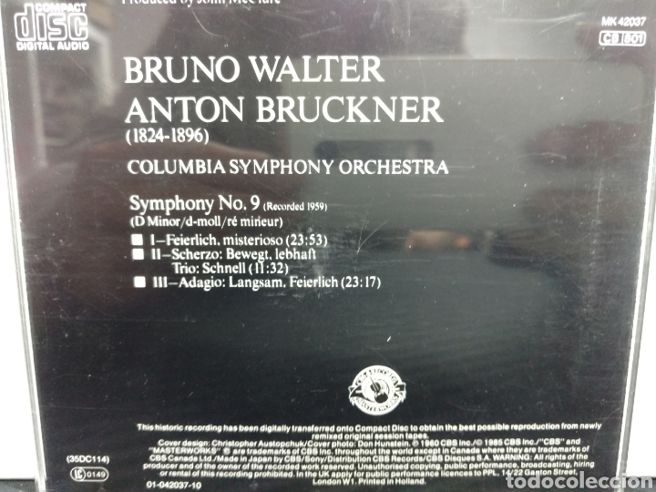 CDs de m&uacute;sica: Bruckner - Bruno Walter - Symphony No. 9 (CD) - Foto 2