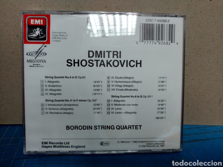 CDs de m&uacute;sica: Shostakovich, Borodin String Quartet - String Quartets Nos. 4, 6 & 11 (CD, Album) - Foto 2