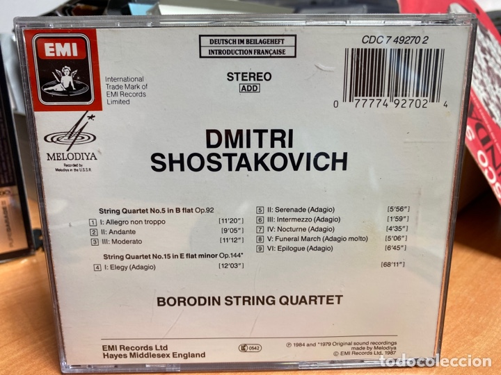 CDs de m&uacute;sica: Shostakovich, Borodin String Quartet - String Quartets Nos. 5 & 15 (CD, Album) - Foto 2