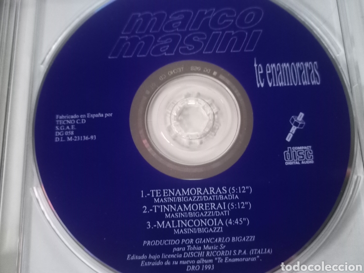 CDs de m&uacute;sica: Marco Masini - Te enamorar&aacute;s (CD single) - Foto 2