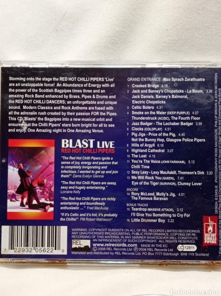 CDs de m&uacute;sica: CD THE RED HOT CHILI PIPERS. BLAST LIVE - Foto 3