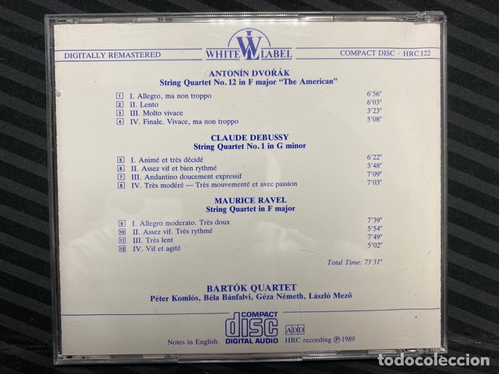 CDs de m&uacute;sica: Dvoř&aacute;k, Debussy, Ravel - Bart&oacute;k Quartet - String Quartets (CD) - Foto 2