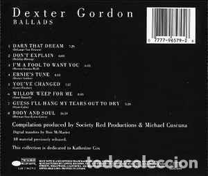 CDs de m&uacute;sica: DEXTER GORDON - &rdquo;BALLADS&rdquo; - CD 1995 - Foto 2