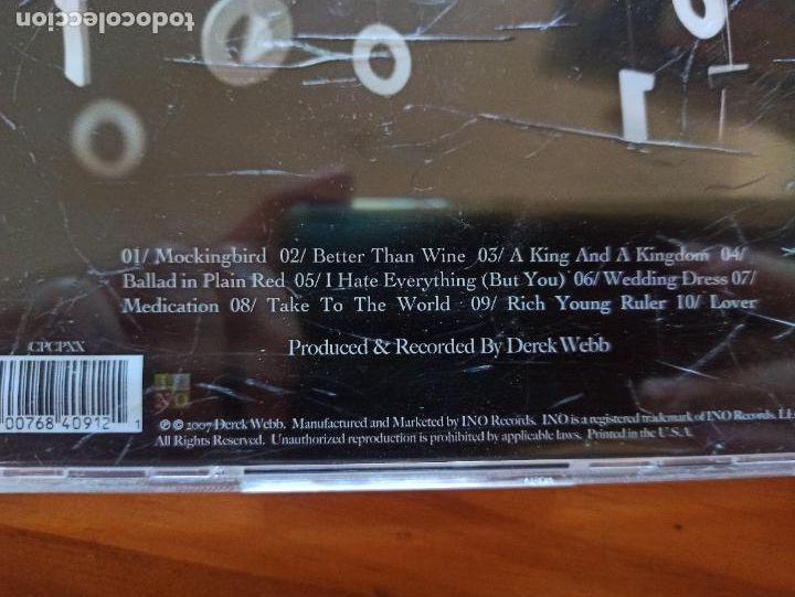 CDs de m&uacute;sica: CD DEREK WEBB - ONE ZERO (ACOSTIC) (EK) - Foto 3