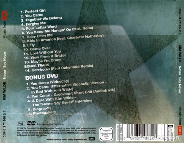 CDs de m&uacute;sica: Kim Wilde &ndash; Never Say Never - CD + DVD - Foto 2