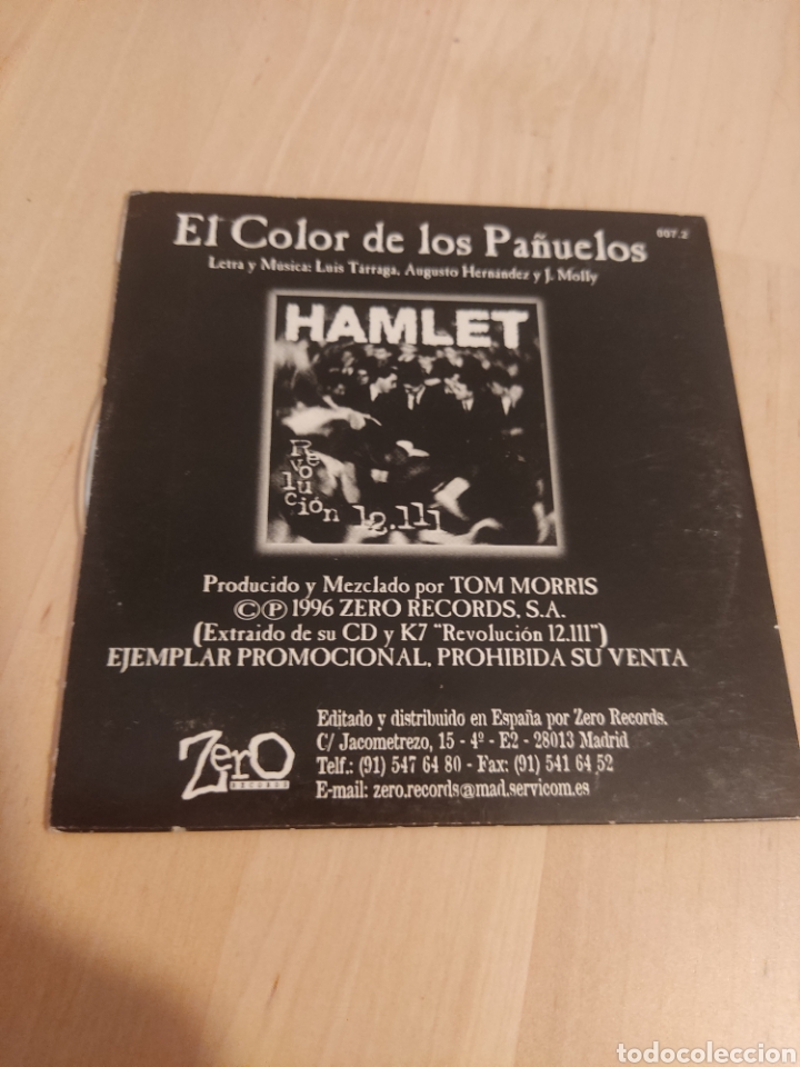 CDs de m&uacute;sica: Cd single HAMLET &rdquo;El color de los pa&ntilde;uelos&rdquo; - Foto 2
