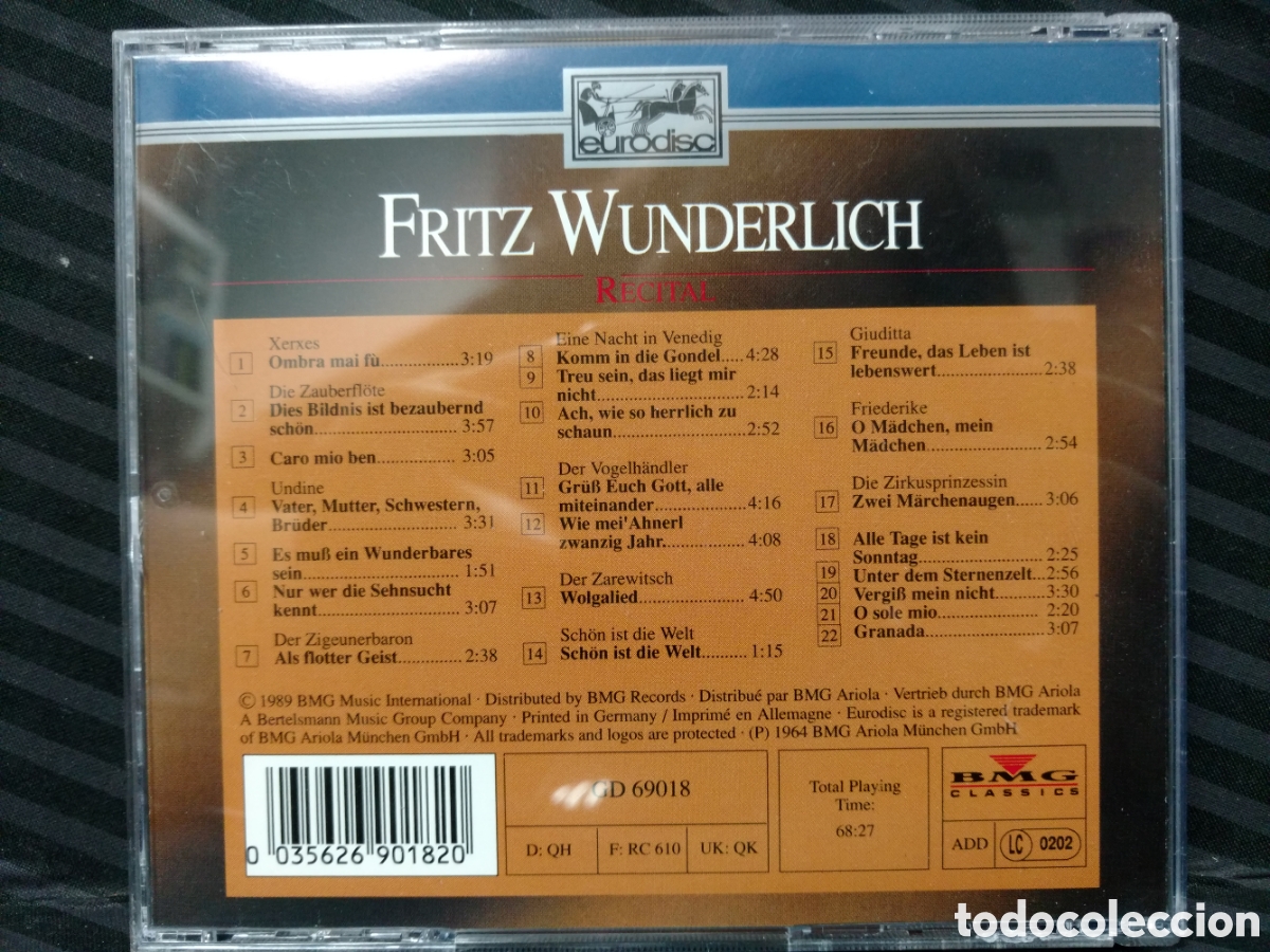 CDs de m&uacute;sica: Fritz Wunderlich - Recital (CD) - Foto 2