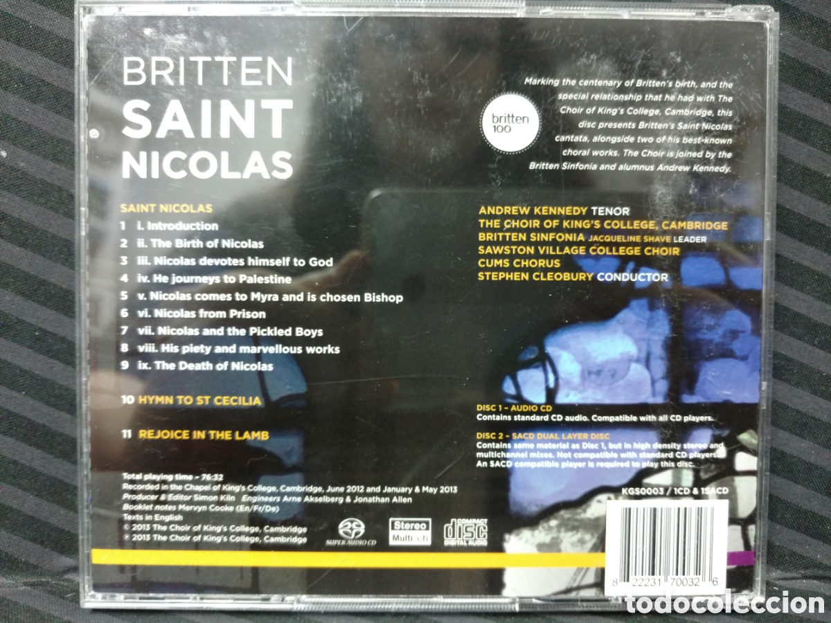 CDs de m&uacute;sica: Britten - Stephen Cleobury - Saint Nicolas (CD + SACD) - Foto 2