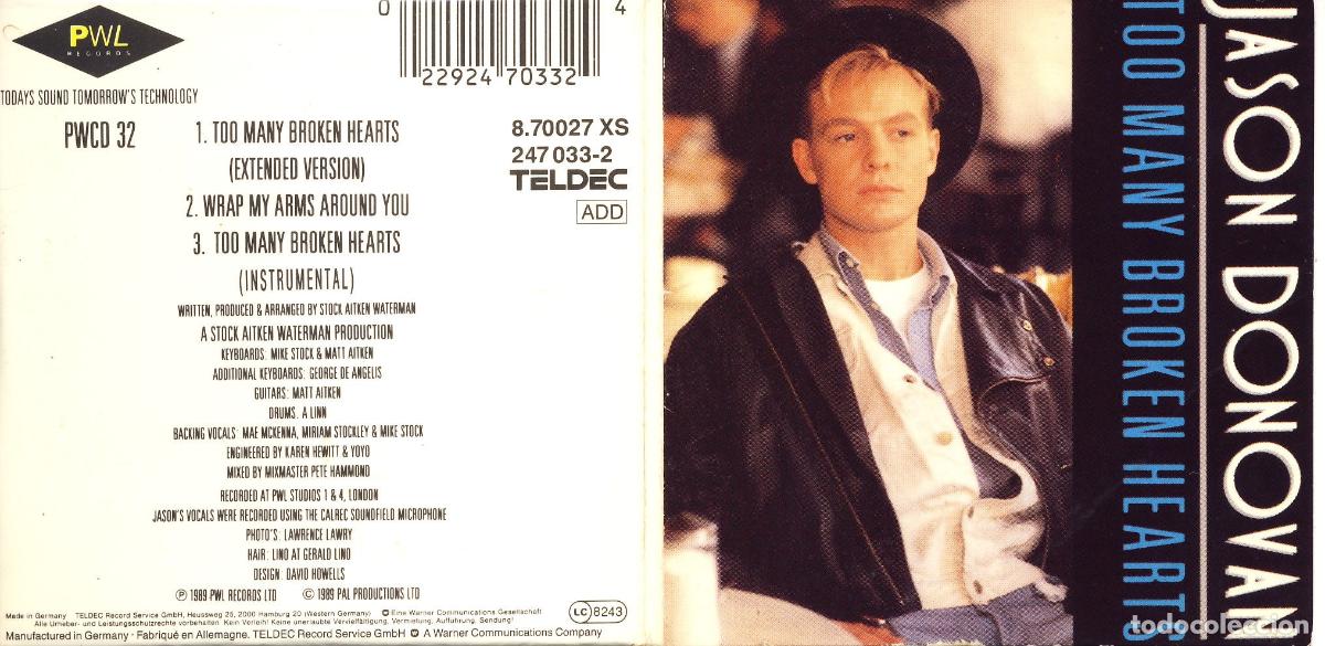 CDs de m&uacute;sica: Too Many Broken Hearts (CD Single) - Donovan, Jason - Foto 1