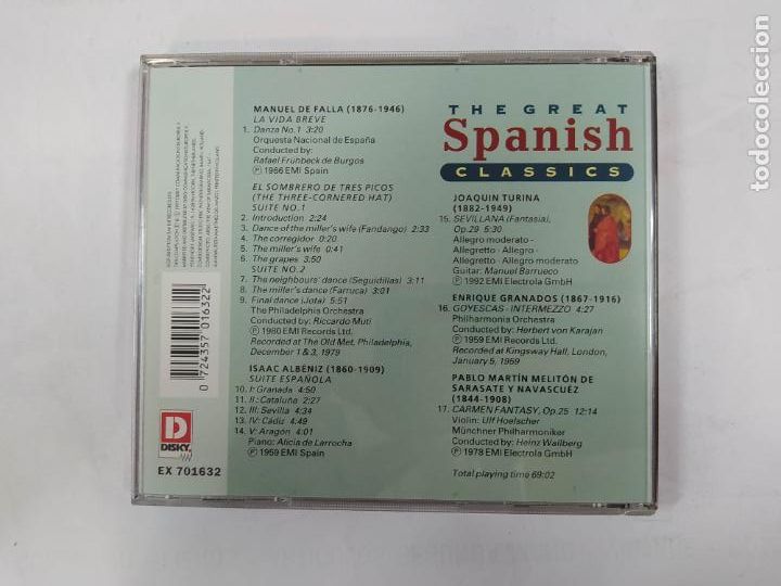 CDs de m&uacute;sica: THE GREAT SPANISH CLASSICS. CD. TDKCD209 - Foto 2