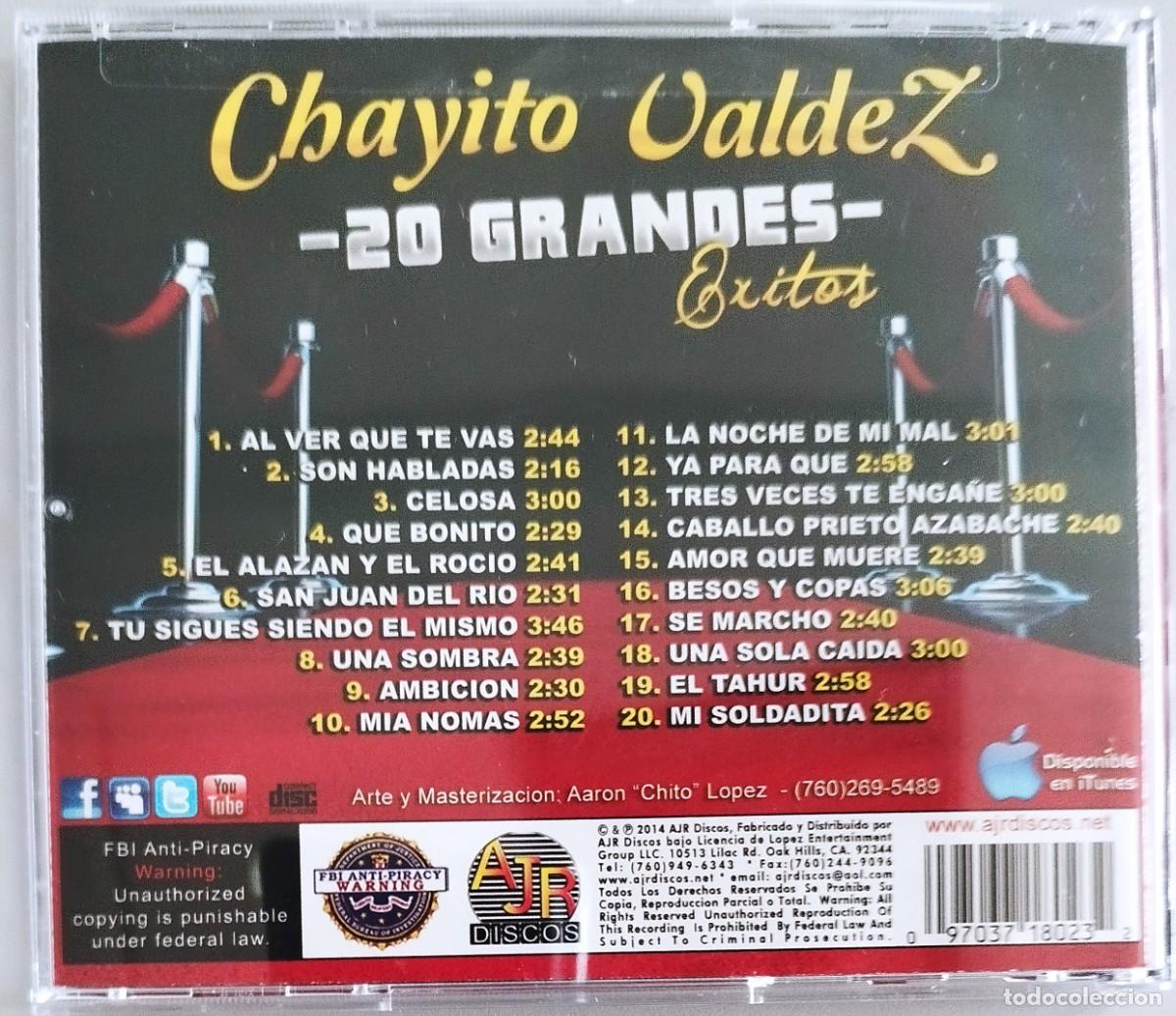 CDs de m&uacute;sica: CHAYITO VALDEZ, CON MARIACHI, 20 GRANDES EXITOS - Foto 2