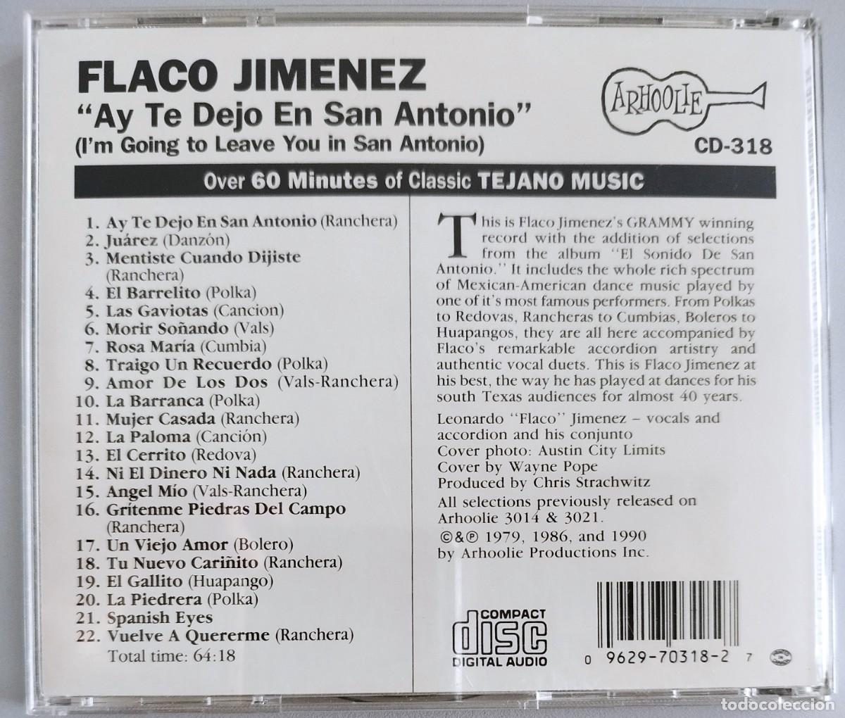 CDs de m&uacute;sica: FLACO JIMENEZ - AY TE DEJO EN SAN ANTONIO - Foto 2