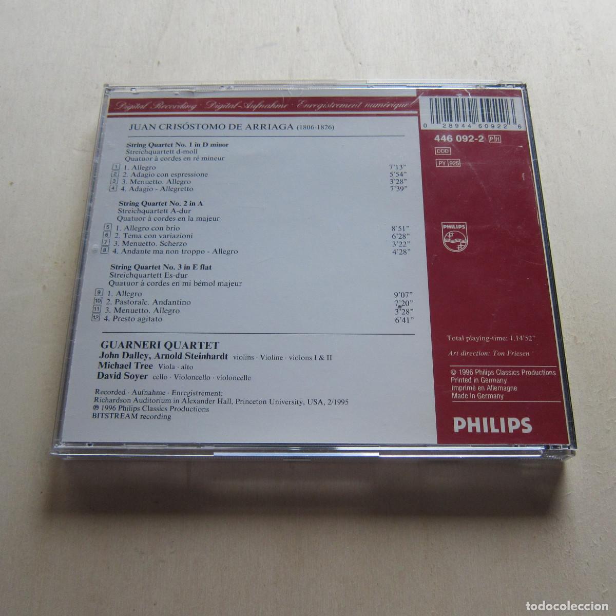 CDs de m&uacute;sica: ARRIAGA. THE STRING QUARTETS - GUARNERI QUARTET (PHILIPS) CD - Foto 2