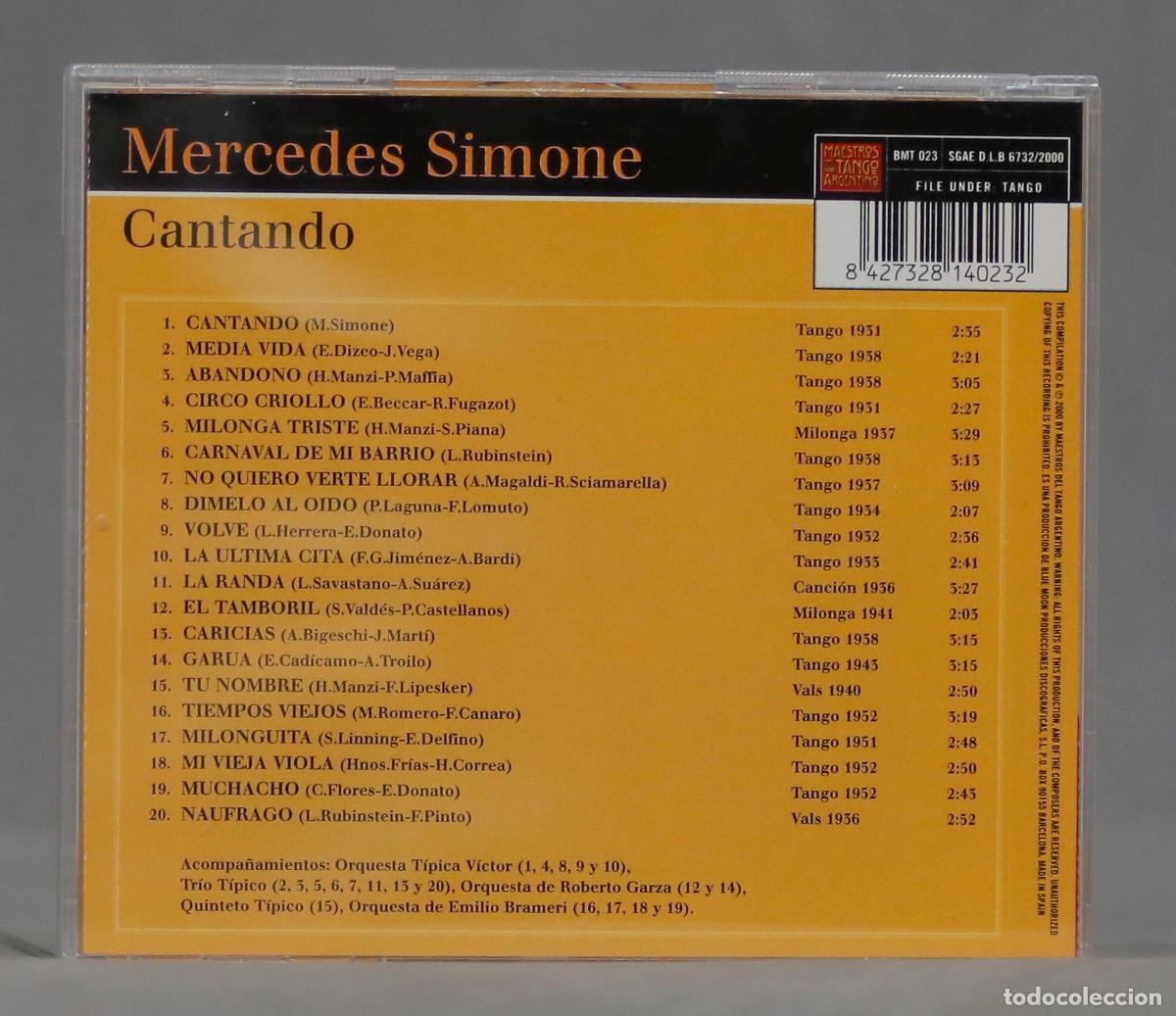 CDs de m&uacute;sica: CD. Mercedes Simone. Cantando - Foto 2
