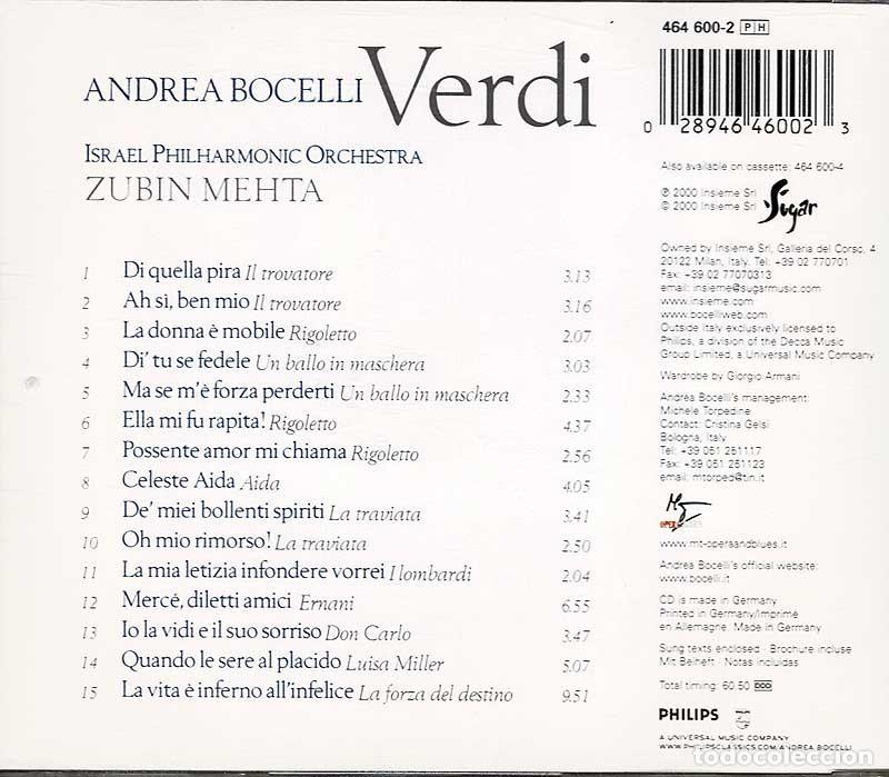 CDs de m&uacute;sica: Andrea Bocelli - Verdi. CD - Foto 2