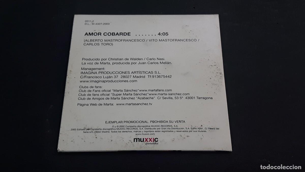 CDs de m&uacute;sica: CD SINGLE - MARTA S&Aacute;NCHEZ - AMOR COBARDE - Foto 3