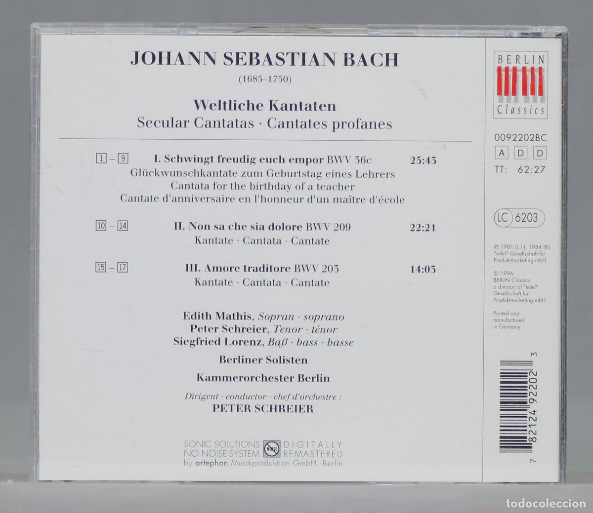 CDs de m&uacute;sica: CD. Schreier. SECULAR CANTATAS. BACH - Foto 2