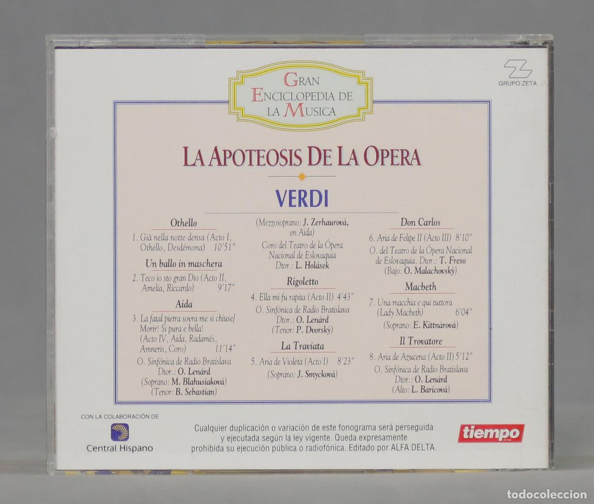 CDs de m&uacute;sica: CD. LA APOTEOSIS DE LA OPERA. VERDI - Foto 2